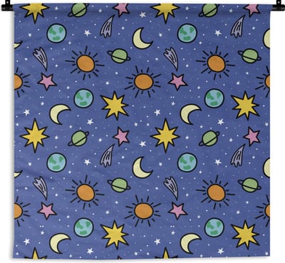 Wandkleed - Wanddoek - Planeten - Sterren - Design - 180x180 cm - Wandtapijt