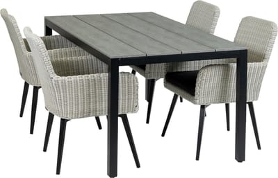 5-delige tuinset | 4 Pisa stoelen (White) | 160cm Cyprus tuintafel (Grey)