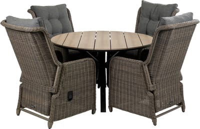 5-delige ronde tuinset | 4 Dublin verstelbare stoelen (SW) | ⌀120cm Cyprus tuintafel (Wood)