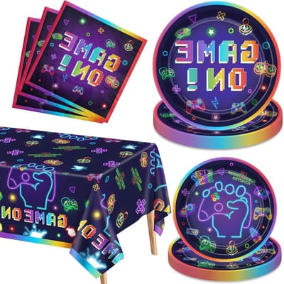 Feestelijke Versiering voor Videogame Verjaardagsfeest - 20-61 Stuks Borden, Servetten en Tafelkleed voor Gamer Party met Controllers en Spelletjes Thema