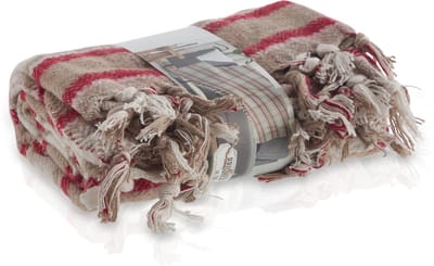 Meisterhome® Luxe Katoenen Plaid – Schotse Ruit Tartan Beige/Rood – 130 × 160 cm – Zachte Geruite Deken - Retro & Vintage – Geschikt voor Bank, Woonkamer, Slaapkamer, Picknick, Strand & Camping – Warm, Ademend & Comfortabel – Noodpakket