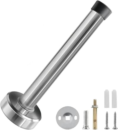 Deurstopper Roestvrij Staal - Deurhouder Muur - Bescherming Deuren Muren - Met Rubberen Buffer - 15 cm Lengte - Zilver