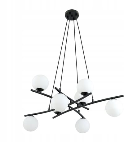 Zwarte hanglamp NICEA, 8xE14, wit glas, in hoogte verstelbaar
