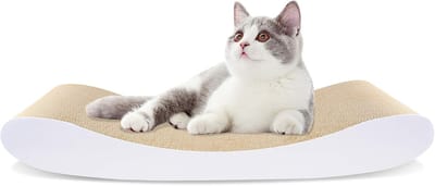 Famanu – Gebogen kattenkrabmat 44x25x7 cm – Omkeerbaar karton met kattenkruid – Duurzaam en ecovriendelijk