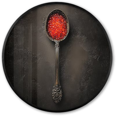 Poster in lijst Rond - Fotolijst 60x60 cm - Posters - Zwart - Lepel - Caviar - Ronde posterlijst zwart - Decoratie - Wanddecoratie woonkamer - Muurdecoratie slaapkamer