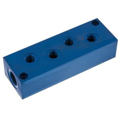 2xG 1/2'' x 8xG 1/4'' Aluminium Verdeelblok Eenzijdig 16 Bar - FL2-F-A-012G-014G-8M