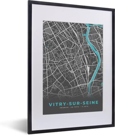Fotolijst incl. Poster - Vitry-sur-Seine - Frankrijk - Plattegrond - Kaart - Stadskaart - 30x40 cm - Posterlijst