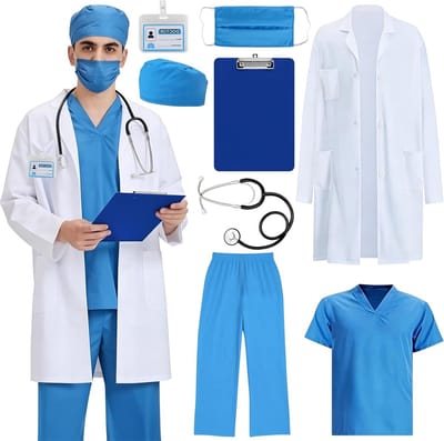 Volwassen Dokterskostuum Set met Doktersjas, Broek, Chirurgisch Masker, Stethoscoop en Clipboard voor Feestjes en Thema-avonden
