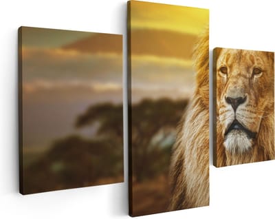 Artaza Canvas Schilderij Drieluik Leeuw - Leeuwenkop - 90x60 - Foto Op Canvas - Canvas Print