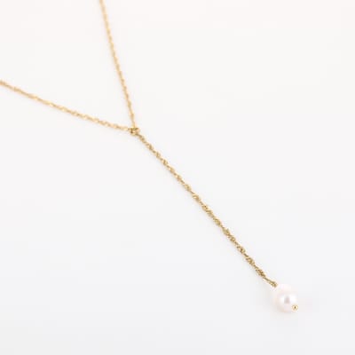 Michelle Bijou, Sunset fashion, Y-ketting, goud, stainless steel, parel