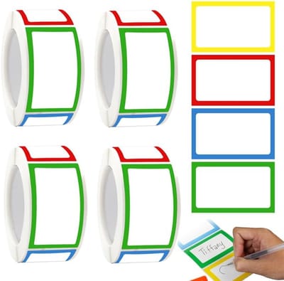 4 rollen - Blanco stickers - Naamstickers - Categorie gekleurde blanco etiketten - Etiketstickers - Voor kantoor, school en thuis - 1000 vellen - 25 x 45 mm - 4 kleuren (geel, rood, blauw, groen)