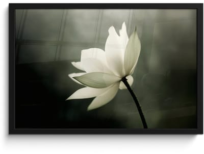 Poster in lijst - Fotolijst 60x40 cm - Posters - Wit - Lotus - Donker - Bloem - Posterlijst zwart - Decoratie - Wanddecoratie woonkamer - Muurdecoratie slaapkamer