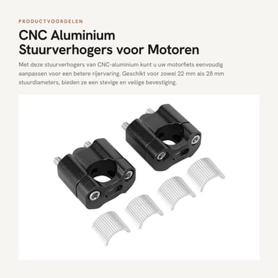 Dailygoods- Stuurklemverhoger CNC Aluminium - Stuurverhoger - 22 mm/28 mm - 2 Stuks - Inclusief Schroeven/Pakkingen - 100% Nieuw