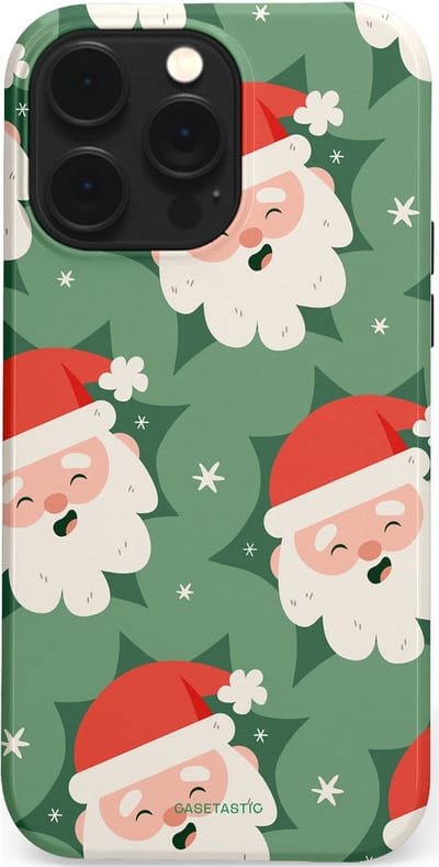Casetastic hoesje geschikt voor Apple iPhone 14 Pro Max - MagSafe - Dubbellaagse bescherming - Vrolijke Kerstmannen in de Sneeuw - Fashion Case - Saliegroen Wit Perzik Crème