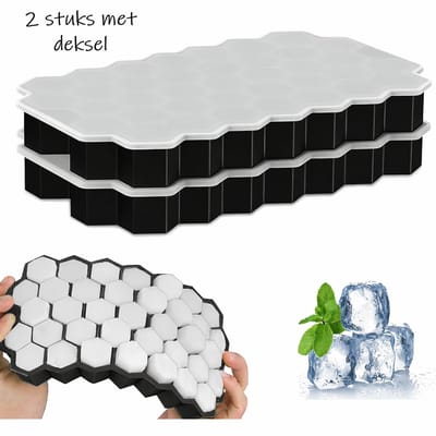 @ Lu’s Today® – Basic Kitchen Essentials – Silicone IJsblokjesvorm met Deksel 2 stuks – Zwart/Wit – 37 Blokjes – Hexagon