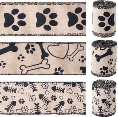 Dailygoods- Pootprint Lint - 3 Rollen - Polyester - Decoratie Lint - DIY Crafting - Voetafdruk Lint - Voor Cadeaus - Decoratielint