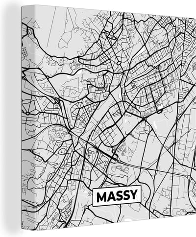 Canvas Schilderij Kaart - Stadskaart - Frankrijk - Massy - Plattegrond - 20x20 cm - Wanddecoratie