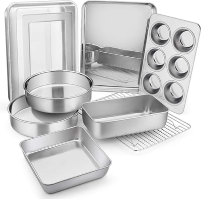 Bakvormenset Roestvrijstaal - Bakblikken Set - Bakken en Braden - 9-delig Inclusief Accessoires - Diverse Maten - Zilver