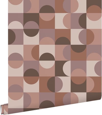 ESTAhome behang cirkels in Bauhaus stijl bruin en mauve paars - 50 x 900 cm - 131241