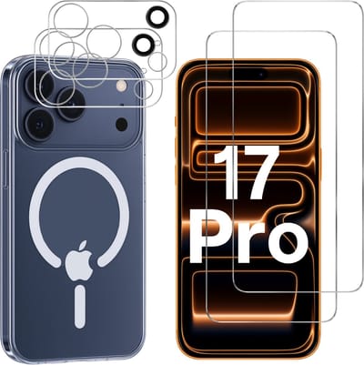 iPhone 17 Pro Hoesje backcover Shockproof siliconen Transparant met geïntegreerde magnetische cirkel + 2 gehard glazen screenprotectors + 2 Camera Protector van glas