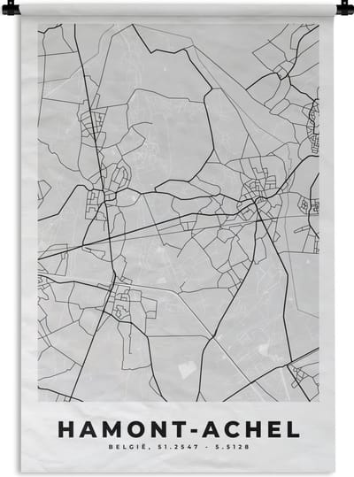 Wandkleed - Wanddoek - België – Hamont Achel – Stadskaart – Kaart – Zwart Wit – Plattegrond - 120x180 cm - Wandtapijt