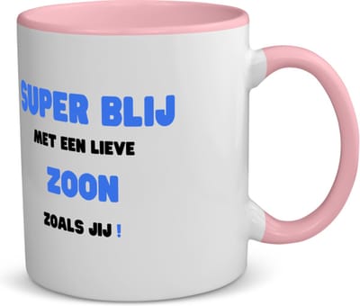 Akyol - super blij met een lieve zoon zoals jij koffiemok - theemok - roze - Zoon - de liefste zoon - verjaardag - cadeautje voor zoon - zoon artikelen - kado - geschenk - 350 ML inhoud