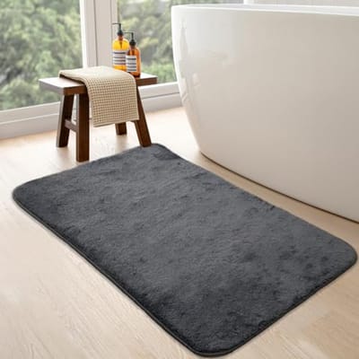 Antislip badmat antraciet, 80 x 150 cm, pluche, zachte bad- en douchemat, machinewasbaar en sneldrogend