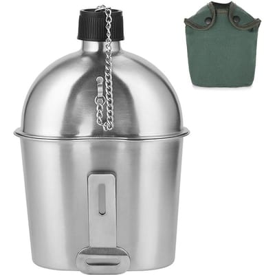 2 stuks 1000 ml 600 ml roestvrijstalen militaire kantinebekerset met dekseltas voor buiten kamperen zilver