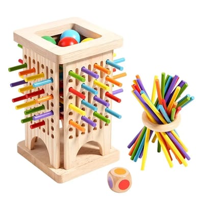 3-in-1 Montessori Houten Stokspel 3-in-1 Houten Stokspel – Educatief Speelgoed – STEM Speelgoed - Hout spel - Montessori - Bordspel - Kleurherkenning, Sensorische Training & Denkvaardigheden – Gladde Afwerking – Ideaal Cadeau voor Kinderen T