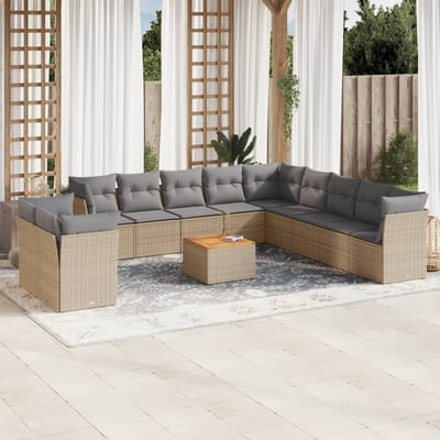 vidaXL - 12-delige - Loungeset - met - kussens - poly - rattan - gemengd - beige