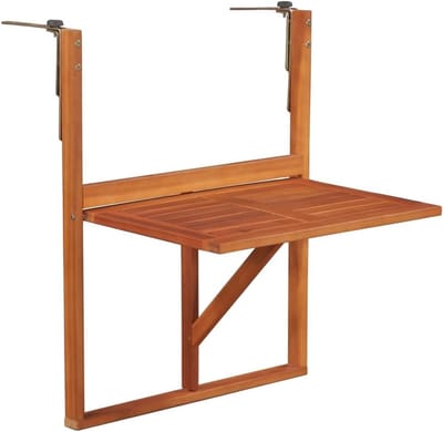 Balkontafel Hout - Opvouwbare Tafel - Buiten Zitten - Verstelbaar aan Reling - 64.5 x 44 x 80 cm - Bruin