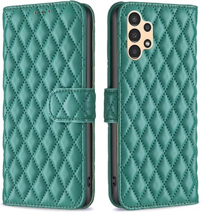 BINFEN Hoesje - Geschikt voor Samsung Galaxy A13 4G / A13 5G / A04s Hoesje - BINFEN Rhombus Book Case - Groen