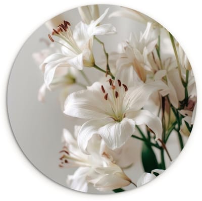 WallCircle® Wandcirkel 120x120 cm - Muurcirkel Lelies - Boekte - Wit - Meeldraden - Muurdecoratie woonkamer - Wanddecoratie slaapkamer - Kamer decoratie accessoires - Ronde schilderijen XXL