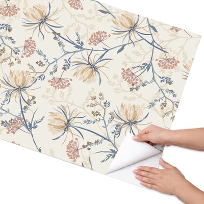 Coloray Meubel Wrap Folie - Beige Meubelfolie - 75x150 cm - Decoratiefolie Zelfklevend Bloemenpatroon - Meubelfolie Zelfklevend - Boho Meubelfolie - Wrapfolie Keuken - Wanddecoratie - Bloemen en planten