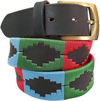 Unisex Leren Polo Riem Bruin met Borduursel - Hoogwaardige Designer Stijl voor Heren en Dames