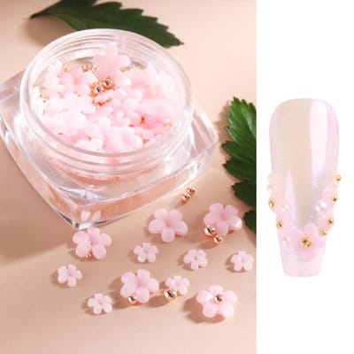 Strass à fleurs pour ongles en acrylique, fournitures d'art avec perles, manucure, décorations d'ongles à faire soi-même rose