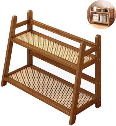 Koffiehoek opbergrek - Bamboe mokkenhouder - Multifunctioneel rek - Minimalistisch rek - Opbergrek - Dubbele laag - Bruin - 37*28*17cm - Geschikt voor thee- en koffieaccessoires, matchahouders, kopjesrekken en kruidenrekken.