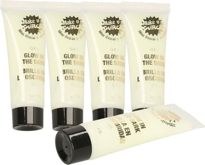Fiestas Glow in the Dark schmink/make-up tube 20 ml - 6x - Fluorescerende gel voor gezicht en lichaam