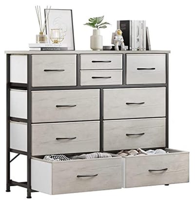 Dressoir met 10 Laden en Stoffen Opberglades voor Slaapkamer, Hal en Kinderkamer