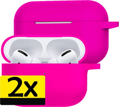 Hoesje - 2 Stuks Geschikt voor Apple Airpods Pro - Siliconen Hoes met Clip - Silicone Case Cover - Donkerroze