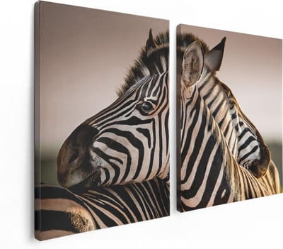 Artaza Canvas Schilderij Tweeluik Twee Knuffelende Zebra's  - 120x80 - Foto Op Canvas - Canvas Print