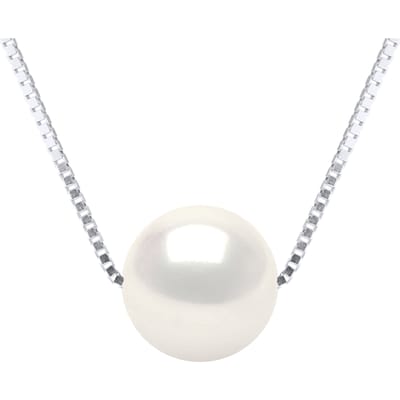 Ketting gekweekte parel Zoetwater Round and White 9-10 mm Venetiaans Chain White Gold