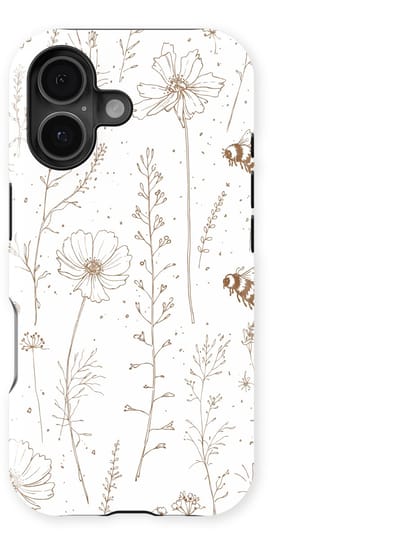 Bloemen Design Hoesje geschikt voor iPhone 16 | Flower Print Tough Case met Mag | Shockproof | Bloemen Motief Backcover geschikt voor iPhone 16 Meadow Sketch