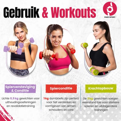 Padisport dumbells Groen 1 en 2 kg - gewichten set halters - dumbbellset - gewichtjes set - halters