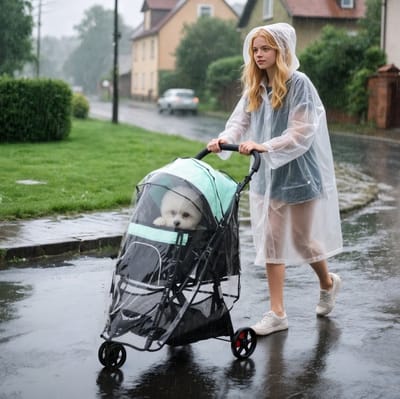 MEUNIQ Hondenbuggy opvouwbaar met regenhoes, 4 wielen, verstelbare kap, 80,5 x 51,5 x 100 cm, tot 10 kg, met opbergmand en ritsvak, groen