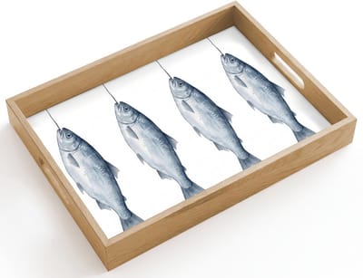 Dienblad hout 40x30 cm - Schootdienblad - Vissen - Illustratie - Delfts - Blauw - Borrelplank rechthoek - Plateau dienbladen