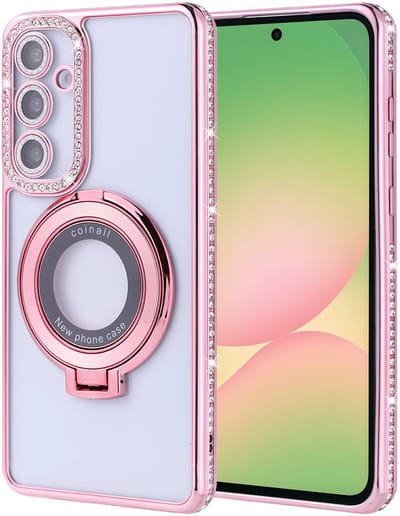Hoesje Geschikt voor Samsung Galaxy A17 / A26 hoesje Rose Goud - Geschikt voor Magsafe Lens beschermer ring Luxury Bling Sparkly Diamond backcover