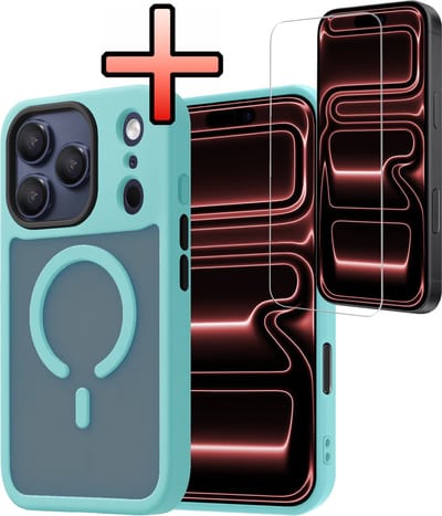 Hoesje - Met Screenprotector - Geschikt voor Apple iPhone 17 Pro - Magsafe Compatible - Sterk & Shockproof - Back Cover - Shock Proof Case - Telefoon Hoes - Lichtblauw