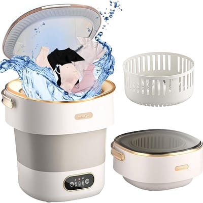Opvouwbare Mini-wasmachine - Draagbare Wasmachine Mobiel - Kleine Kleding Wassen - Ultrasone Reiniging Turbine - 15 Liter 32 cm - Grijs