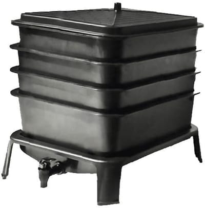 Wormenbak - Compostbak - Afval Recyclen - Vier Werkbakken - 30 cm - Zwart